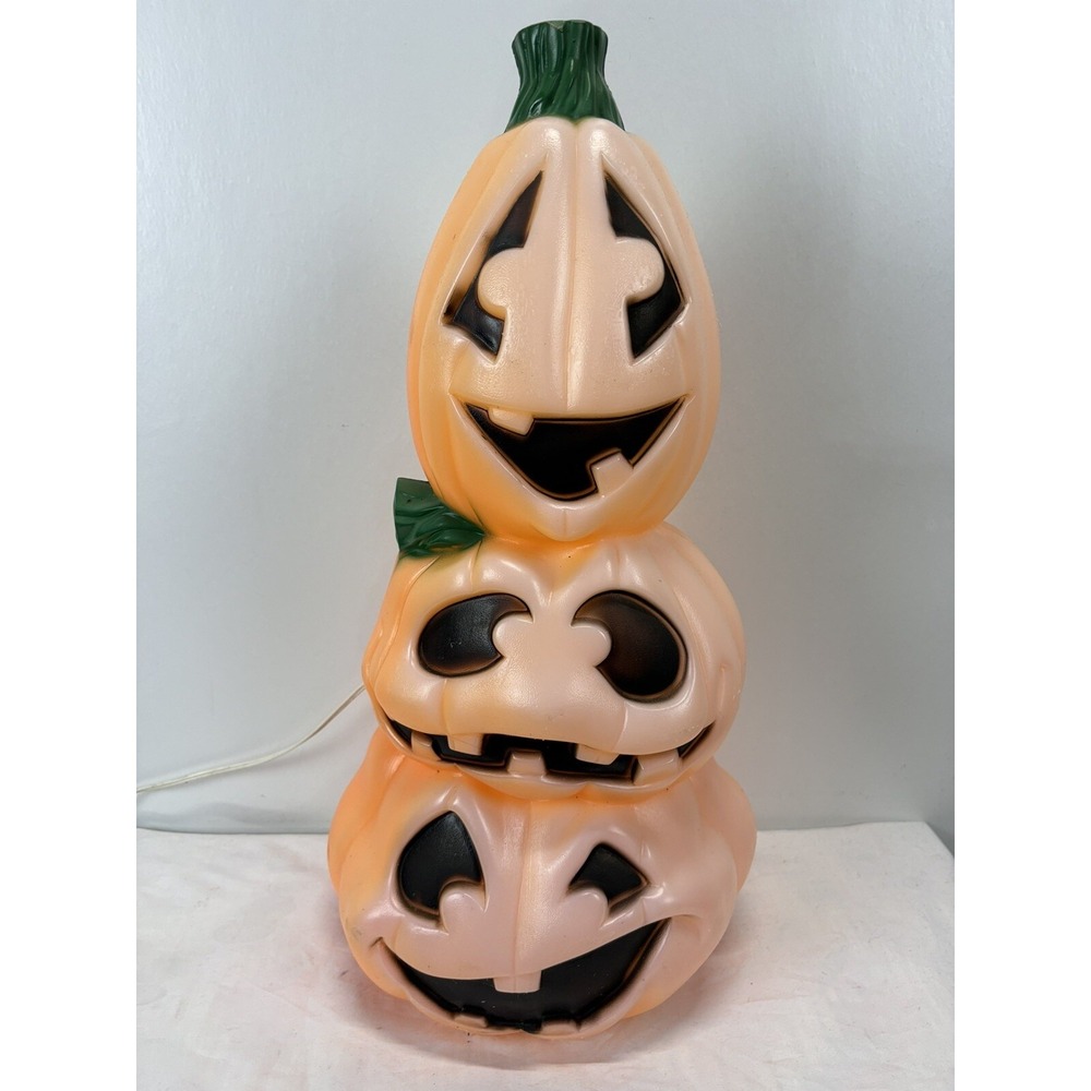 Vintage General Foam Pumpkin Blow Mold Light Jack O Lantern 3 Tier Tower Stacked